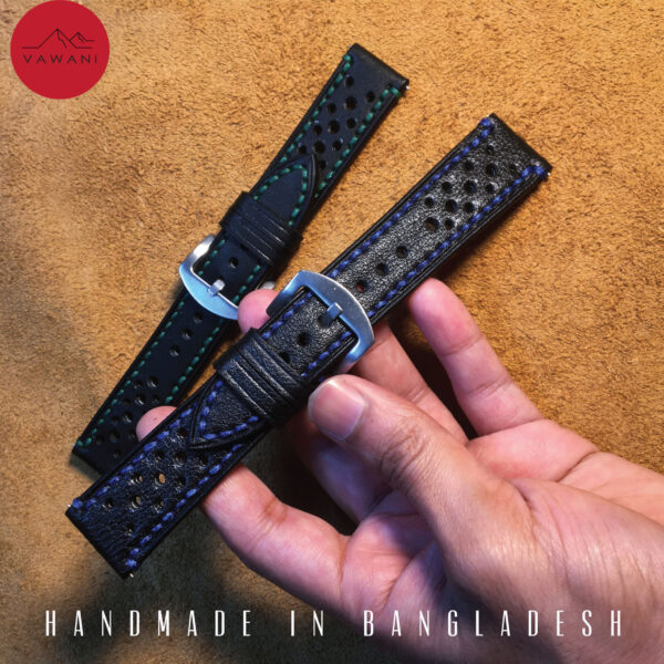 Leather Watch Strap Blue Thread